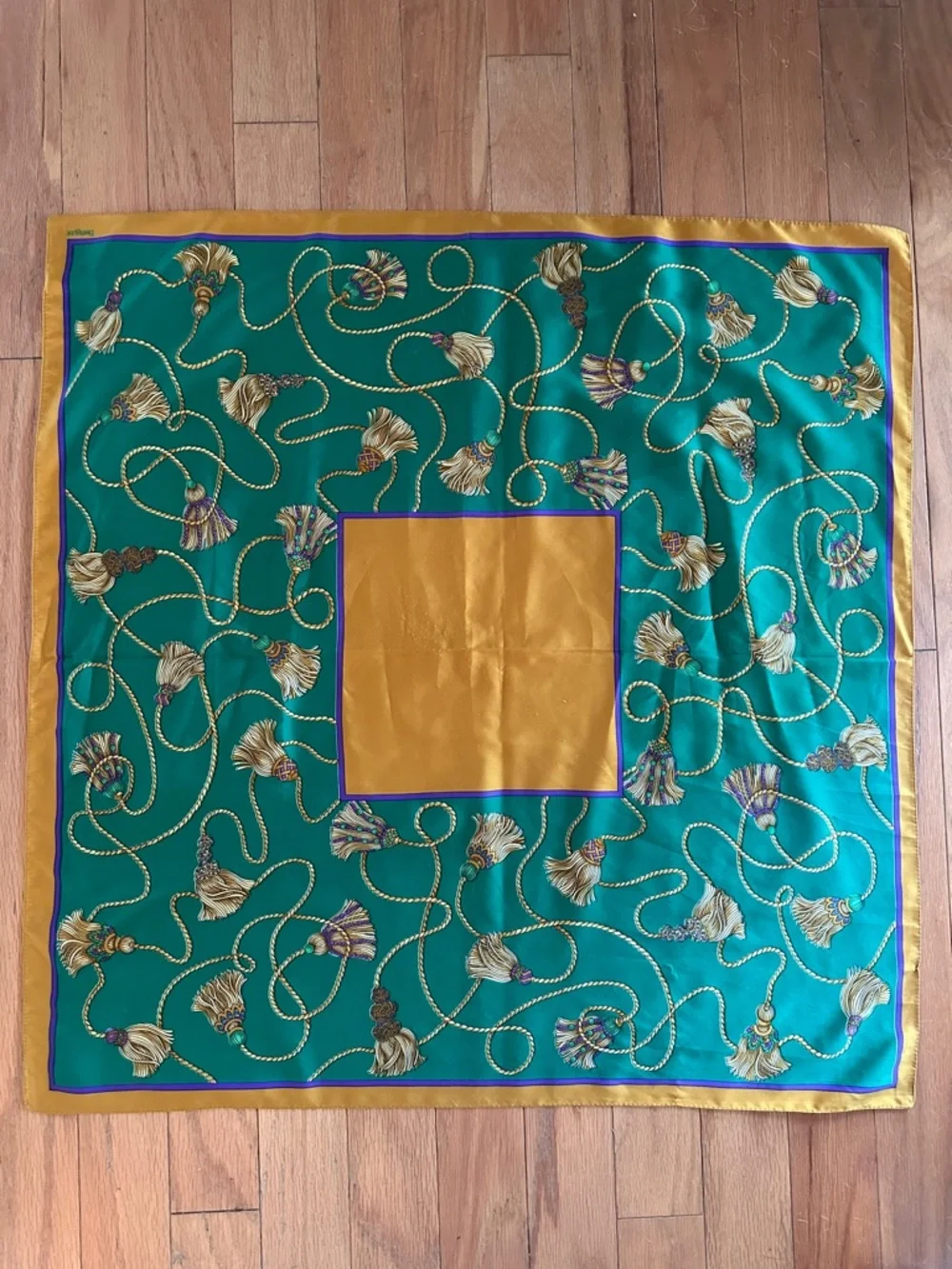 EMERAUDE SQUARE SILKY (POLY) TASSEL PRINT SCARF 31